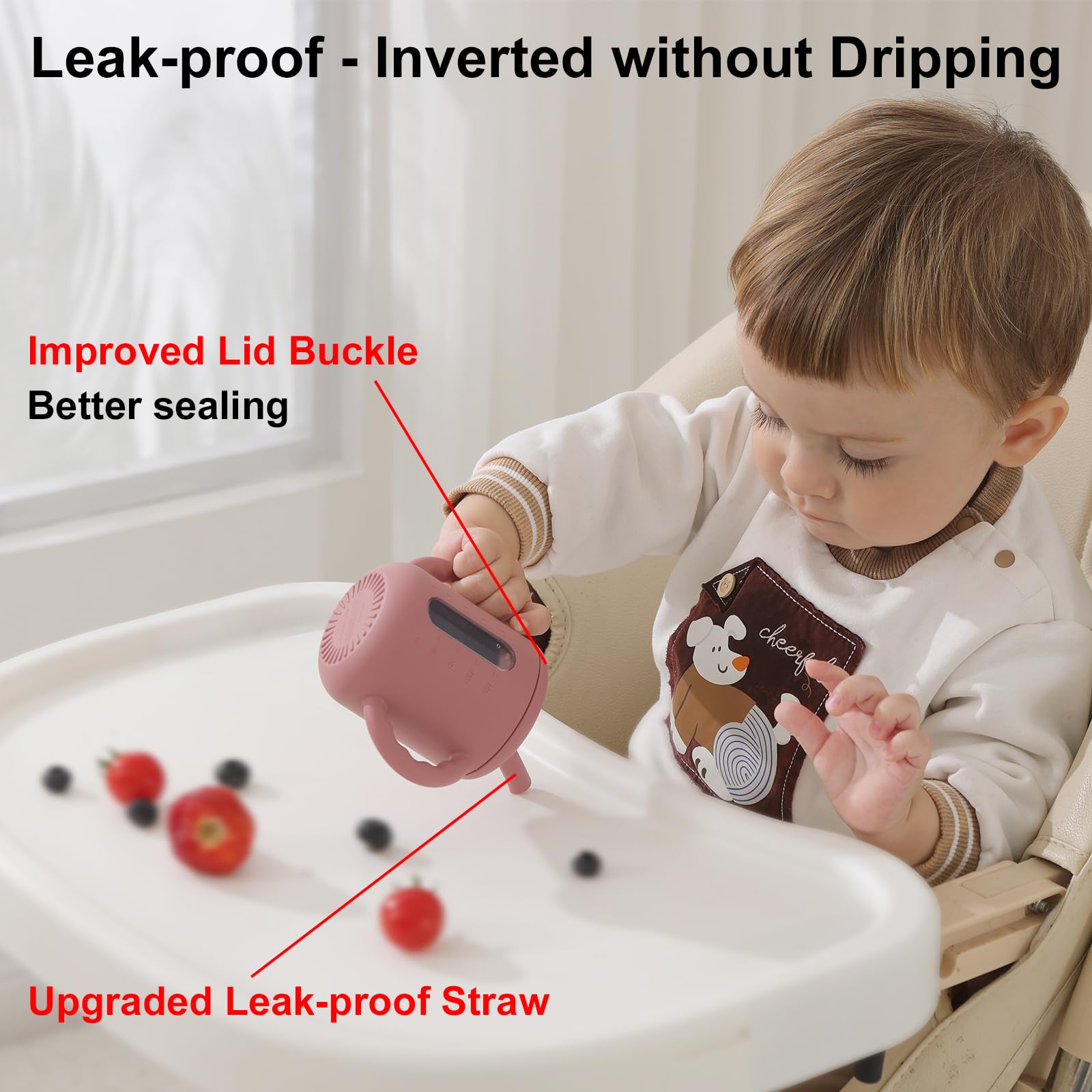 Seposeve sippy cup features ergonomic double handles for small hands