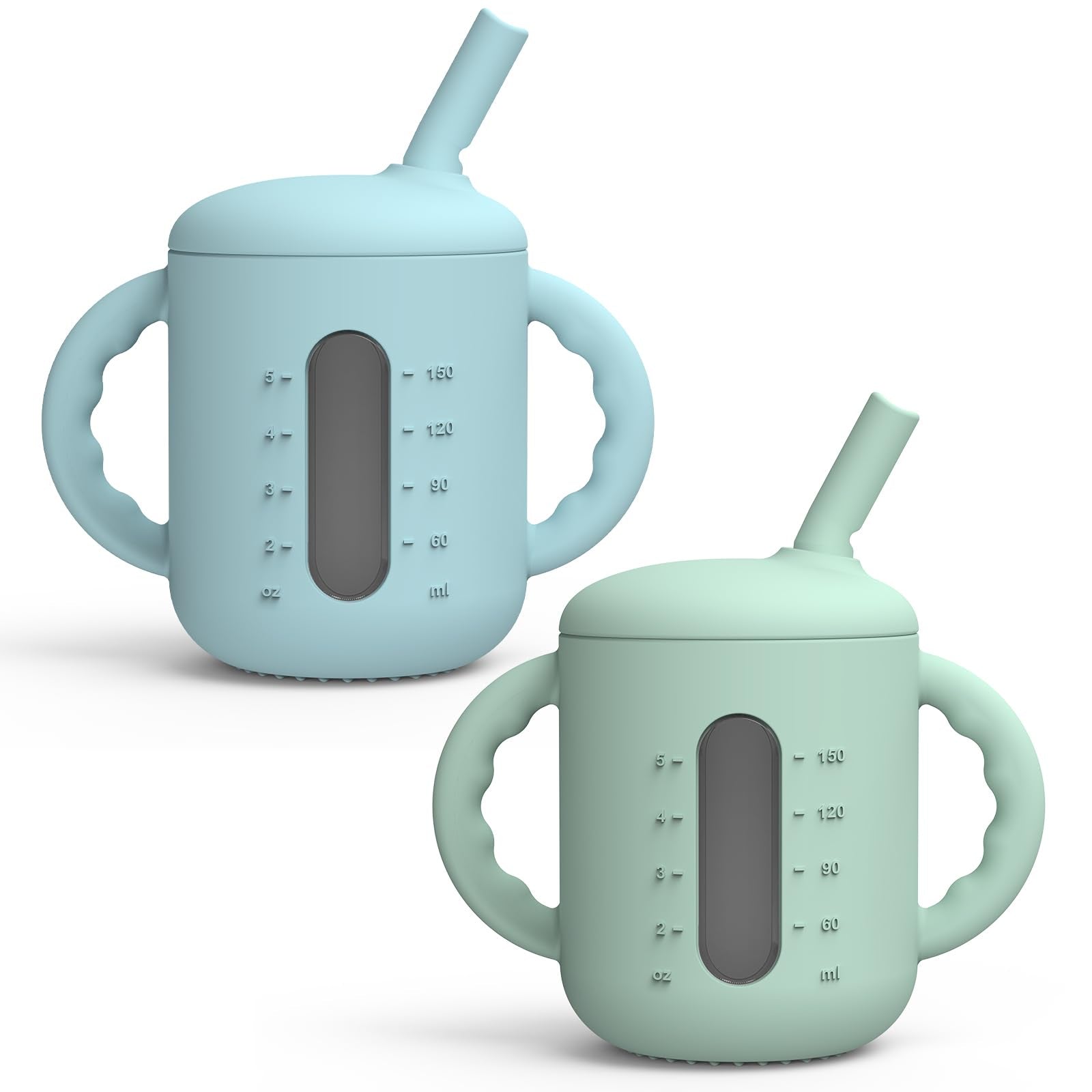 Seposeve two-pack sippy cups in green and blue for easy toddler hydration