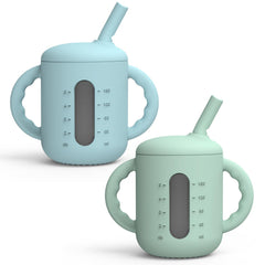 Seposeve two-pack sippy cups in green and blue for easy toddler hydration