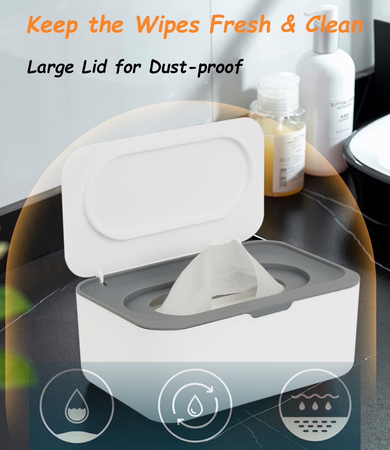Seposeve wipe container with dust-cover lid slows evaporation to maintain moisture