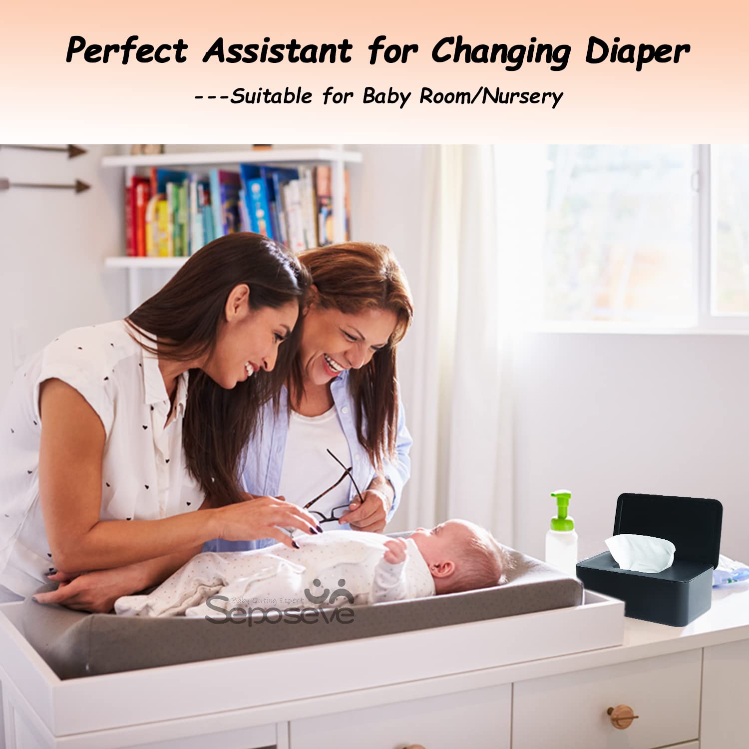 Seposeve wipes dispenser, 80-wipe capacity, compact design fits most brands.