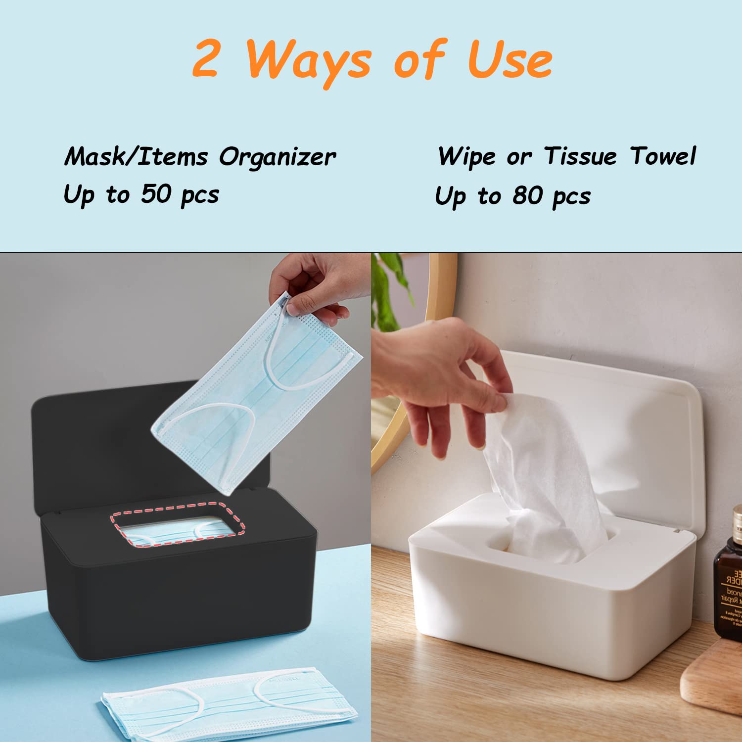 Seposeve wipes dispenser, dust-proof lid in action, keeps wipes ready for quick use.