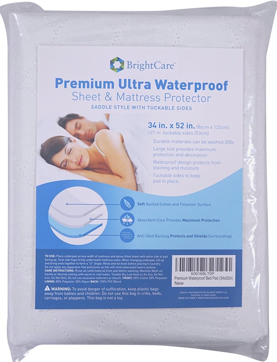 Sequoia Health 36x60 bed pad fits large beds with tuck-in sides.