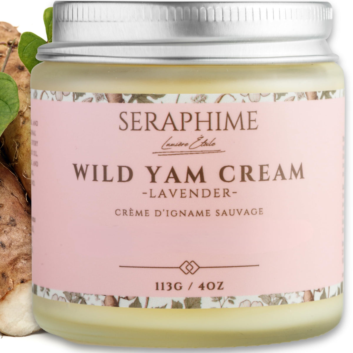Seraphime Wild Yam Cream bottle promotes convenient daily skin hydration.