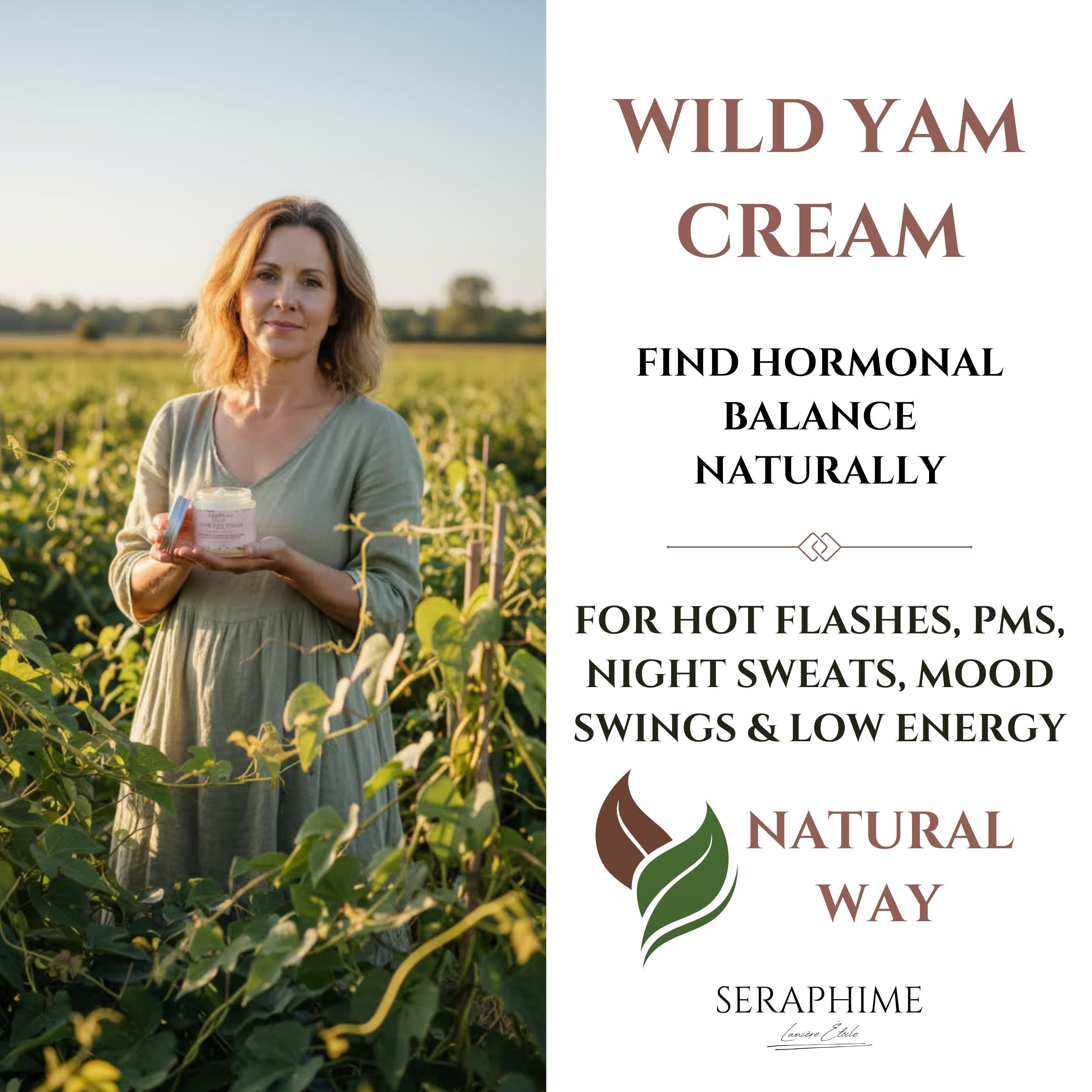 Seraphime Wild Yam Cream jar closeup highlighting rich texture.