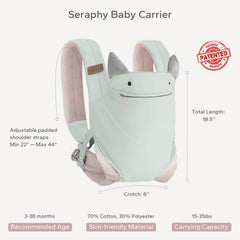 SERAPHY baby carrier back view highlighting lumbar support and weight distribution.
