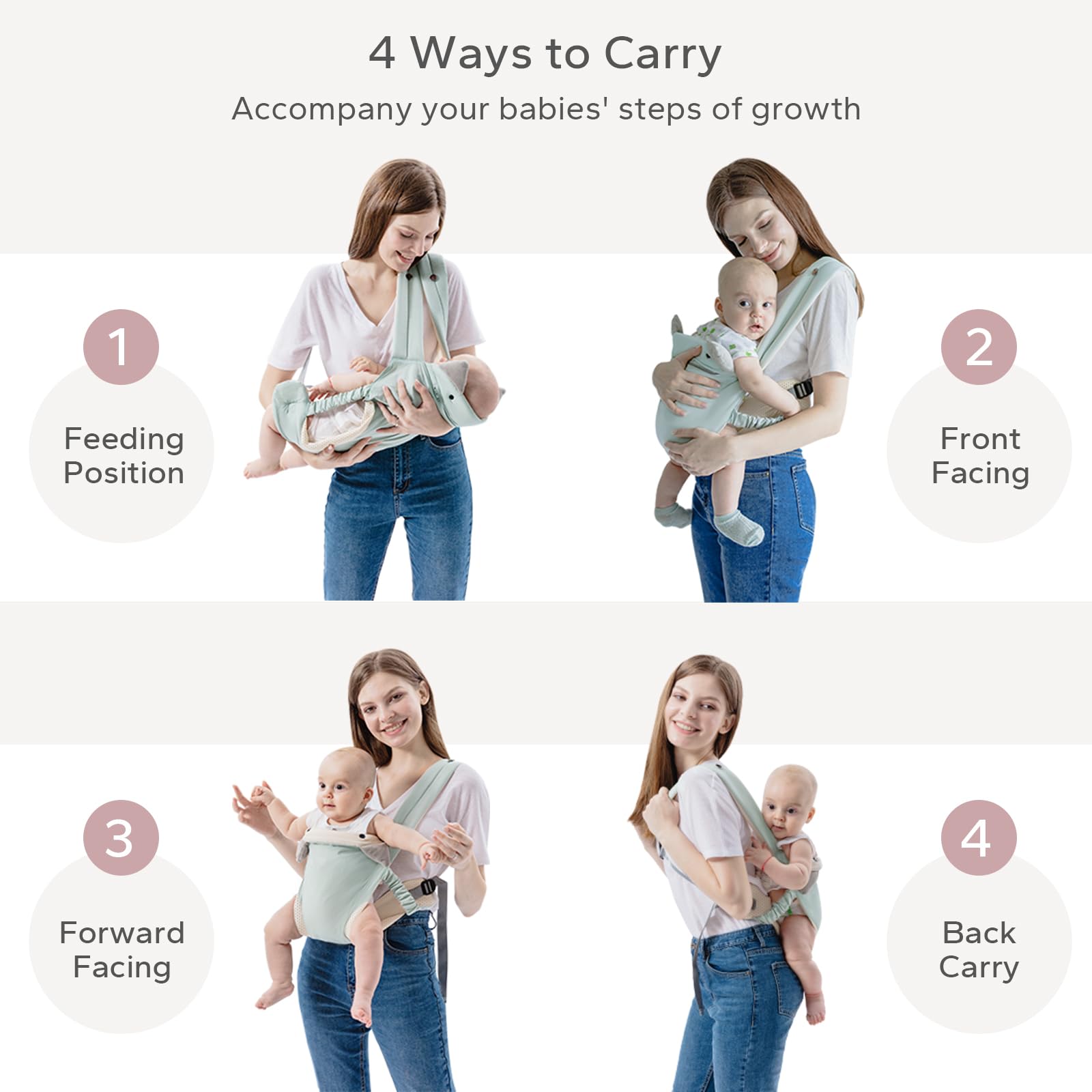 SERAPHY baby carrier side view shows adjustable fit for growing babies.