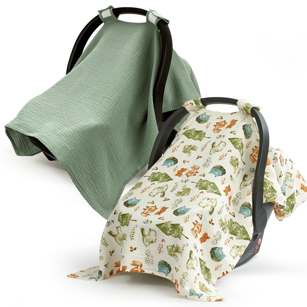 SERAPHY car seat cover in green forest provides full coverage against sun and wind.