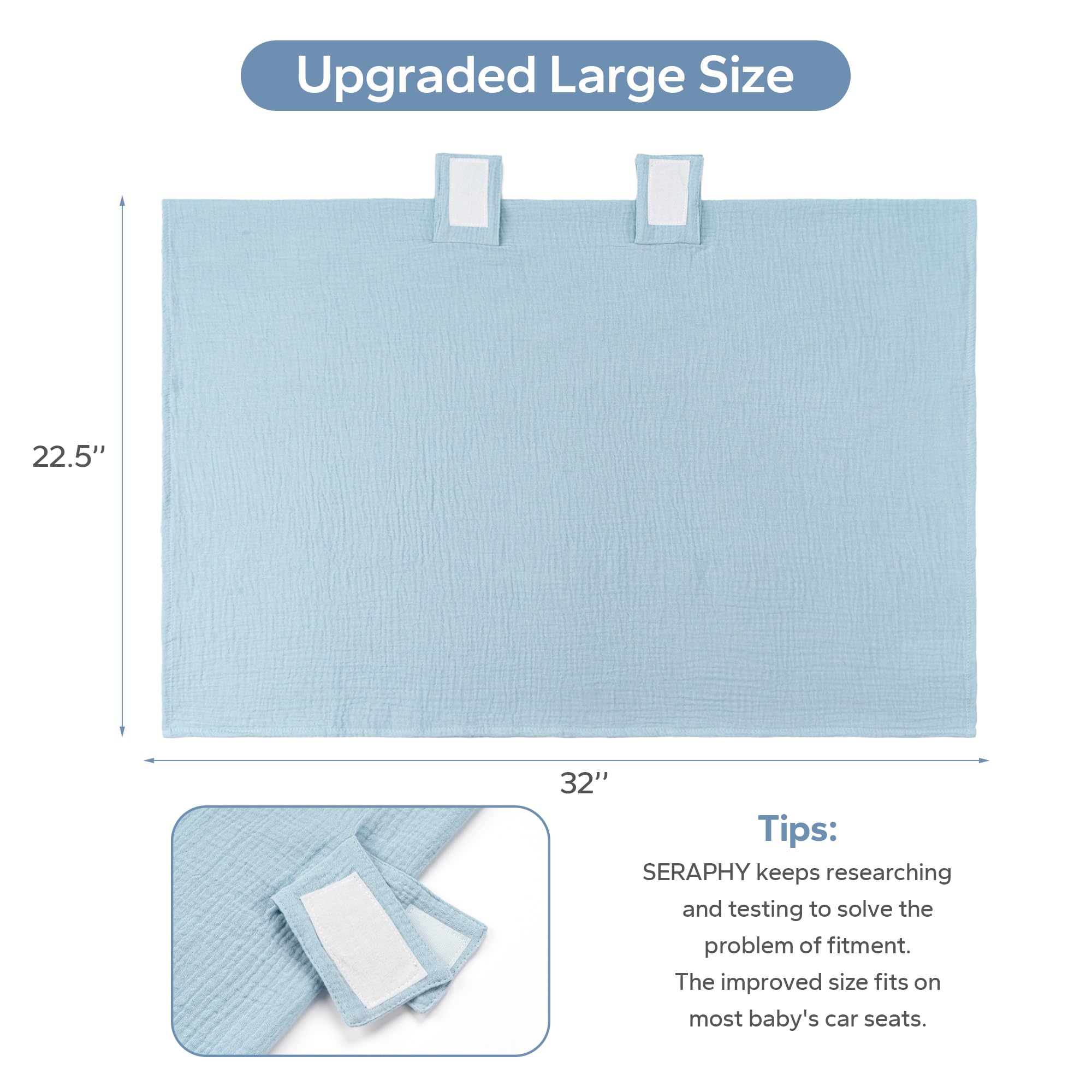 SERAPHY muslin car seat cover in blue solid provides lightweight privacy during rides