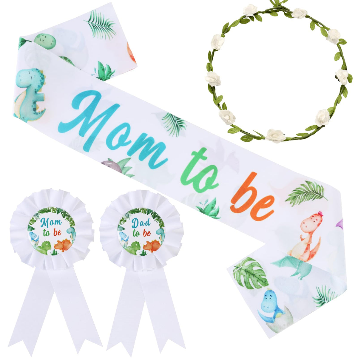 Serencatcher dinosaur baby shower sash for mom-to-be with comfortable fit