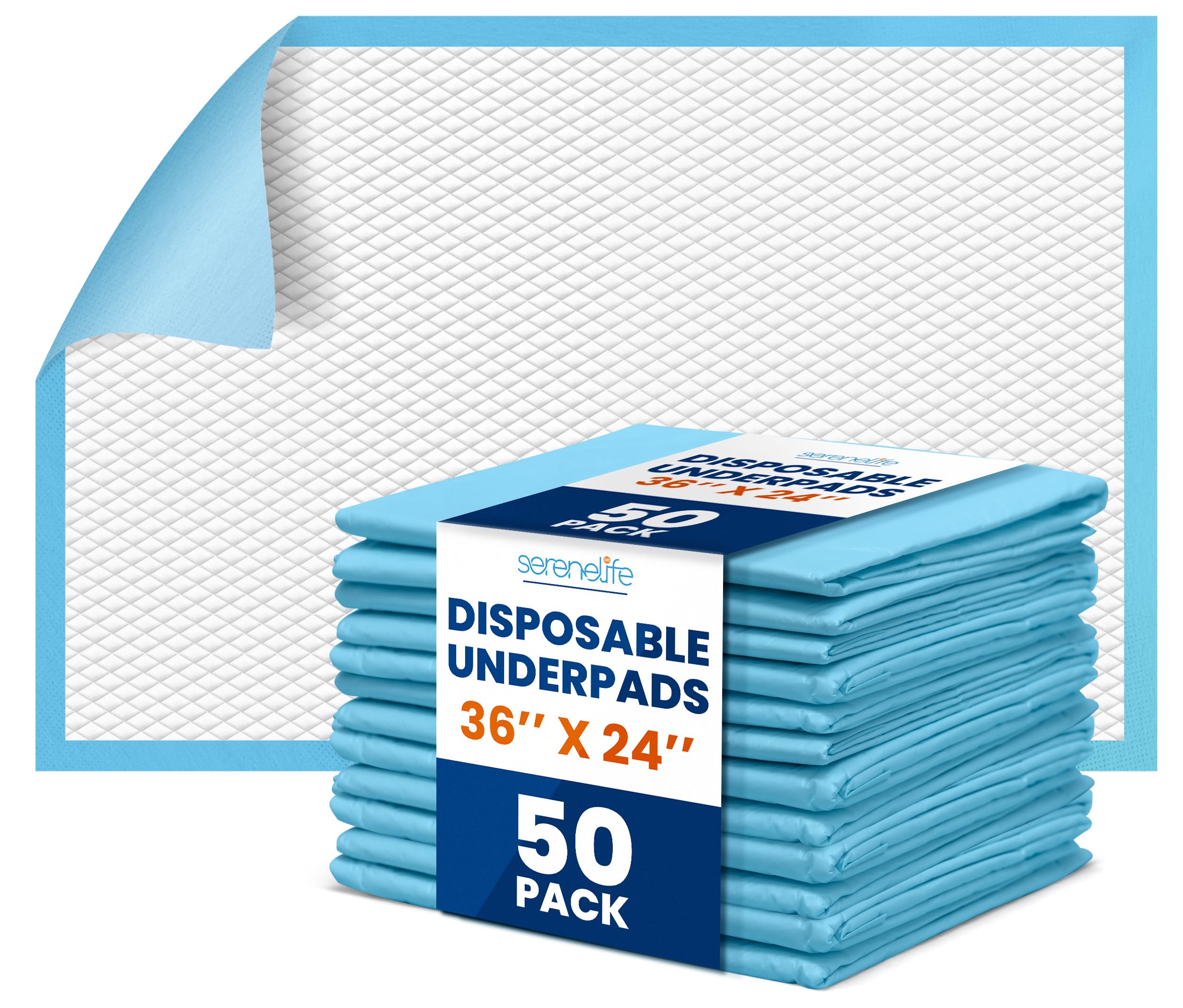 SereneLife disposable underpad with a soft top layer for comfortable incontinence protection.