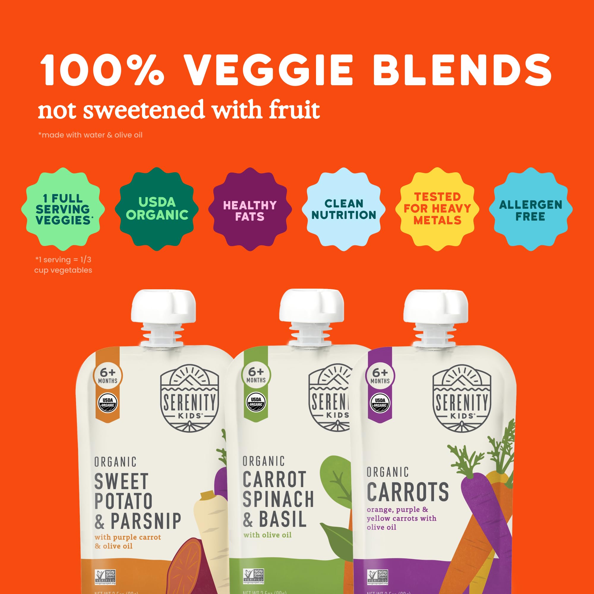 Serenity Kids 6-pack Garden Veggies pouches ready for busy days.