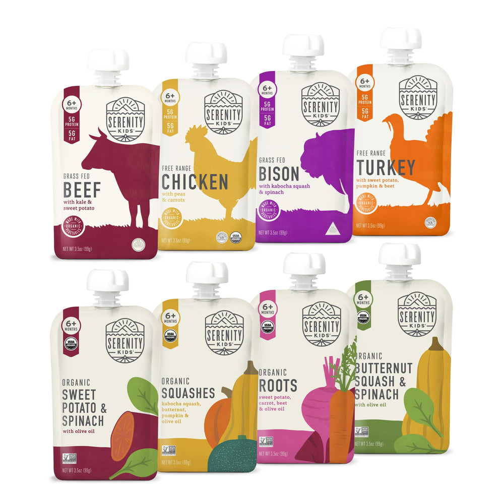 Serenity Kids 6+ Months pouch pour for quick, mess-free meals on the go