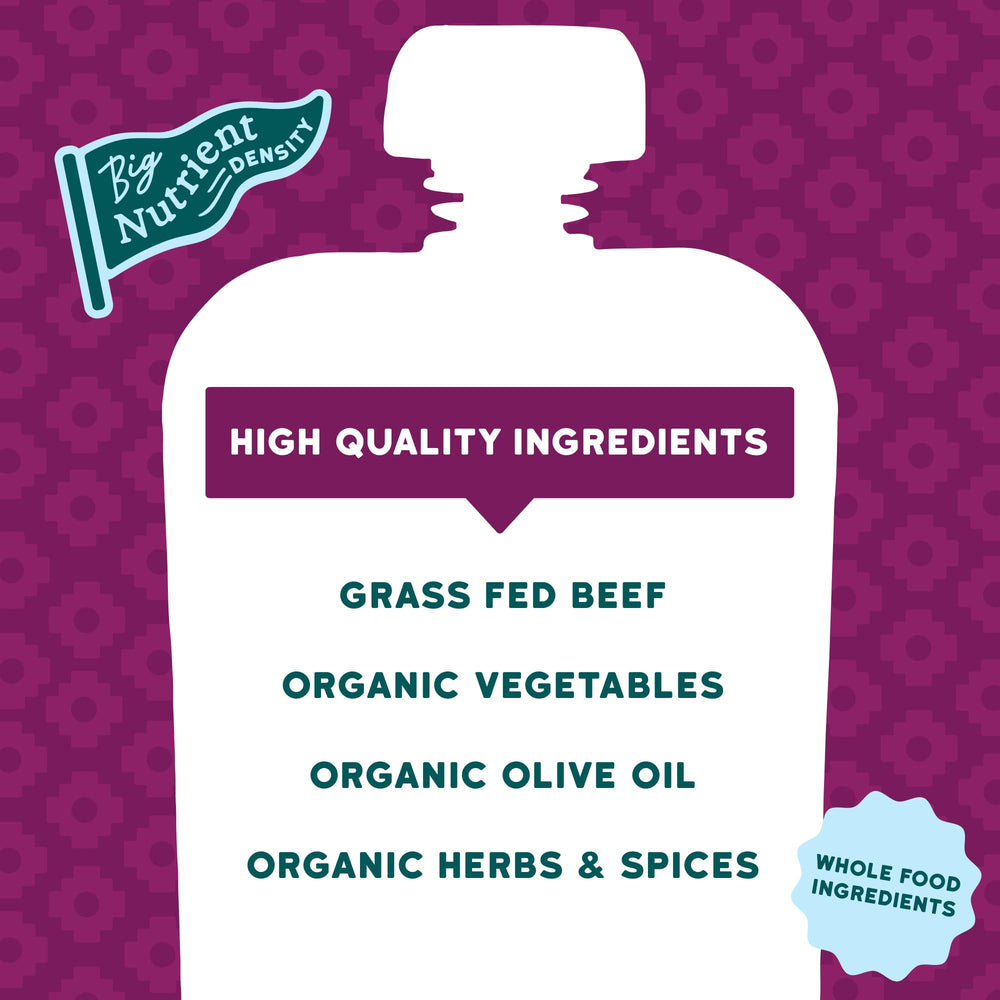 Serenity Kids pouch featuring beef and organic veggies for toddlers