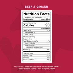 Serenity Kids Beef & Ginger pouch with open cap for quick feeding.