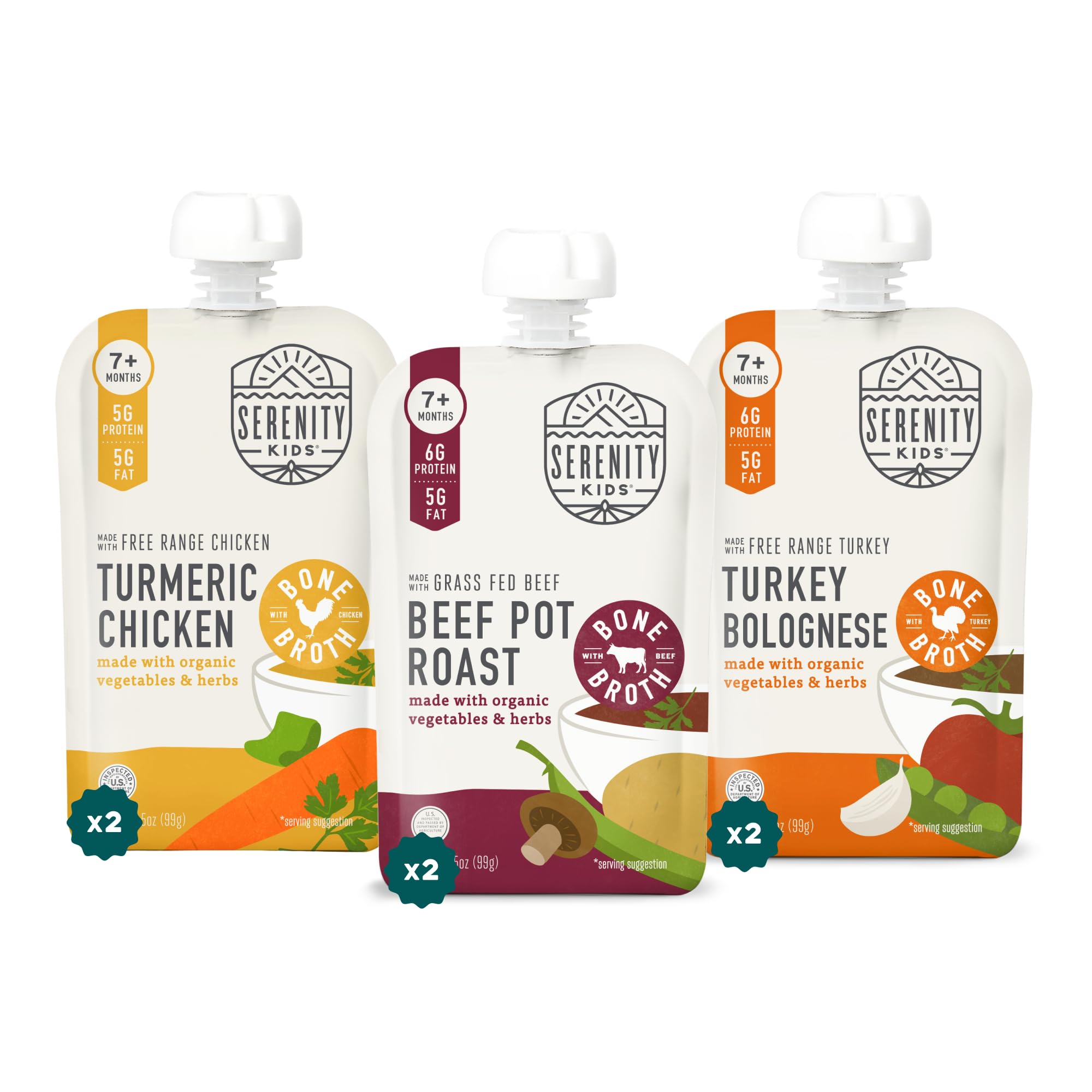 Serenity Kids beef pot roast pouch with grass-fed beef and bone broth for a savory toddler meal.