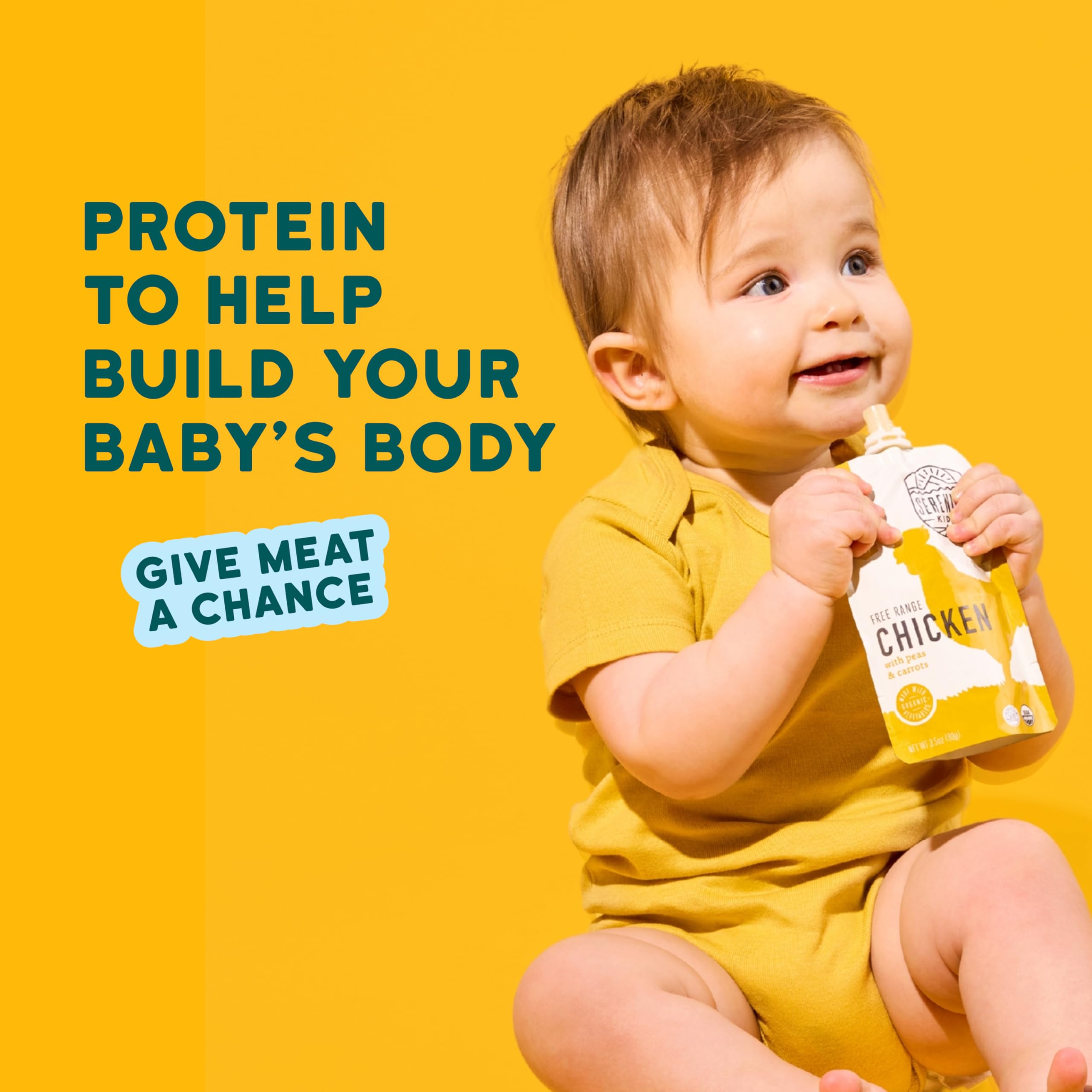 Serenity Kids chicken puree on-the-go packaging ideal for travel days.
