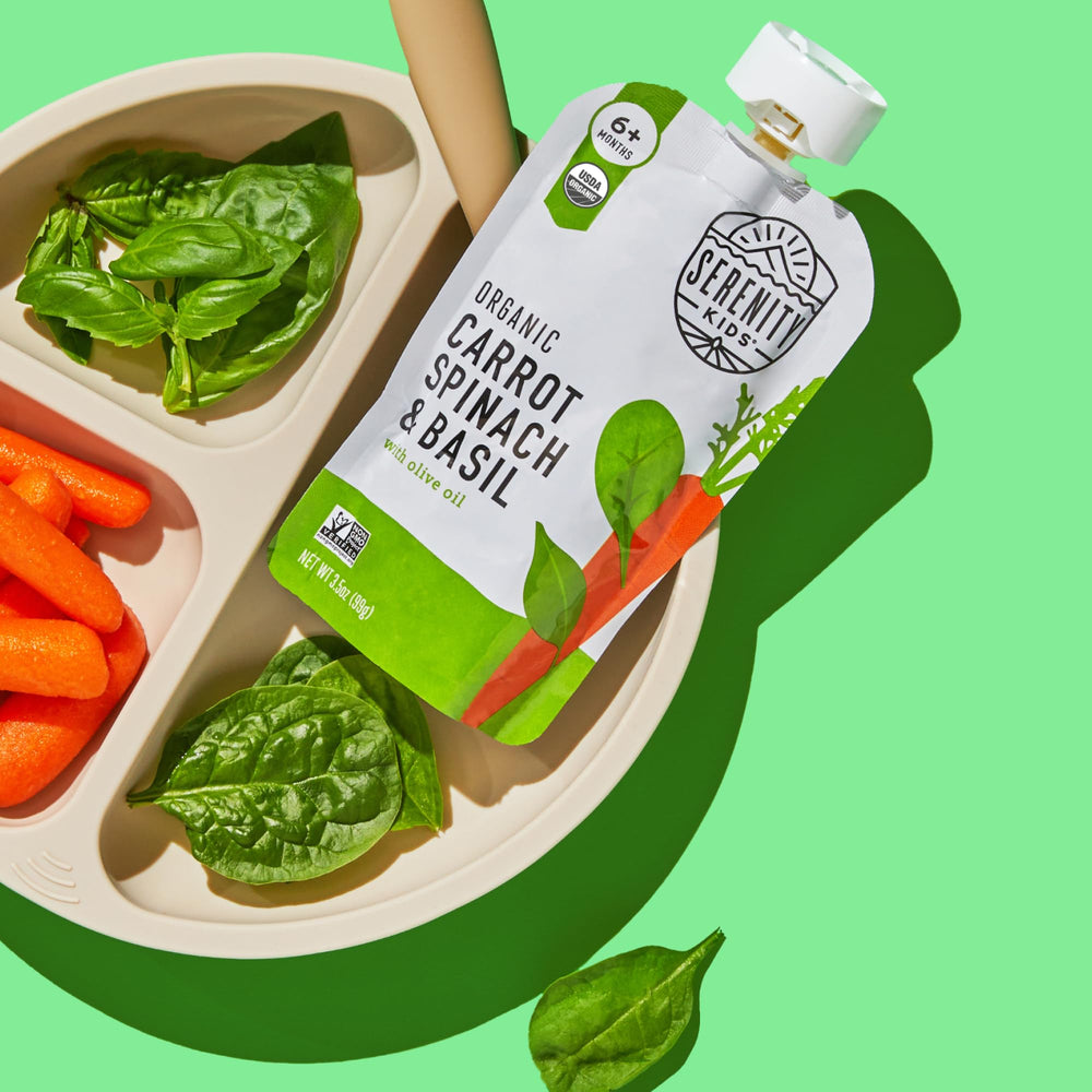 Serenity Kids carrot-spinach-basil blend with aroma and color