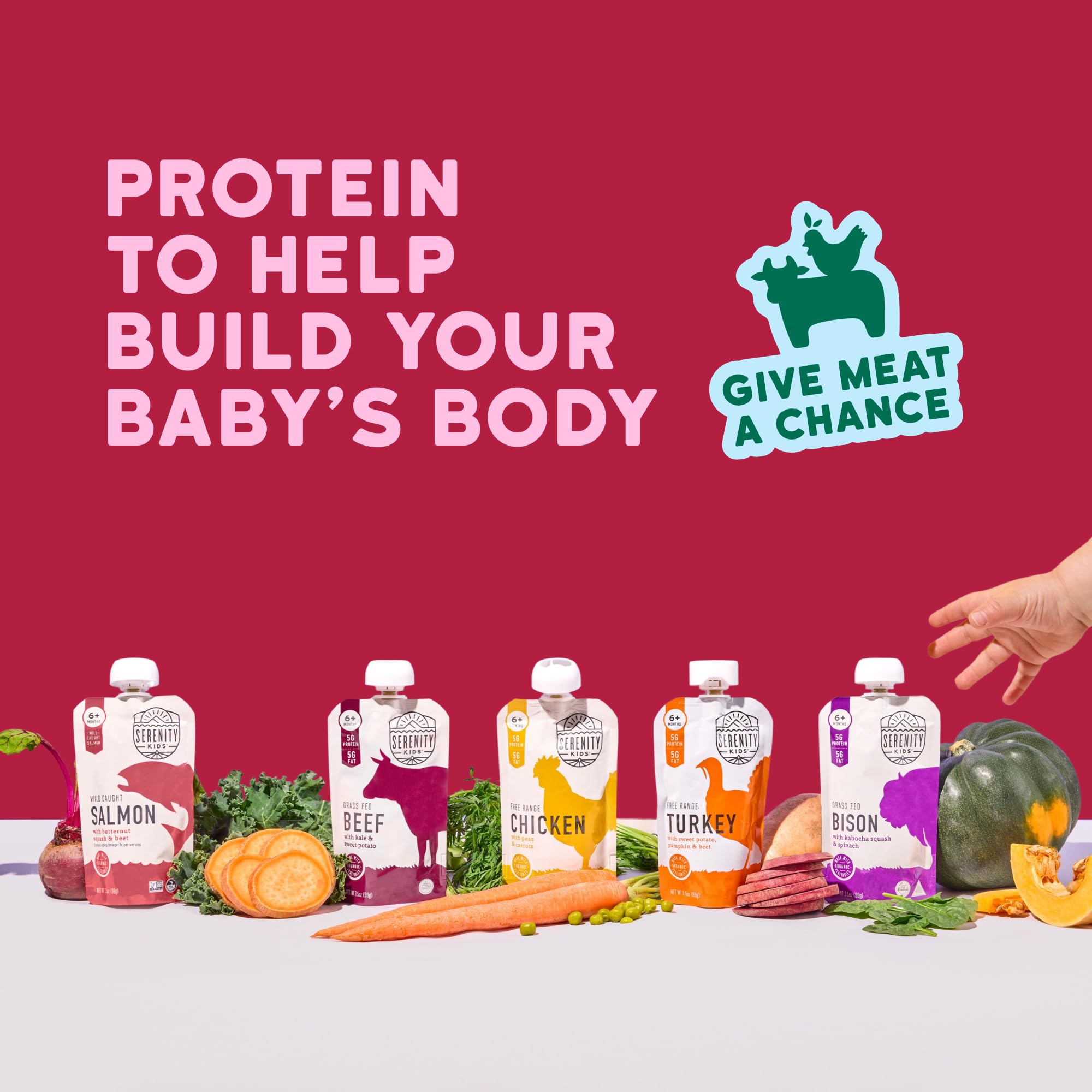 Serenity Kids meat puree pouches on-the-go bag, ideal travel snack.