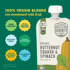 Serenity Kids pouch label highlights no added sugar.