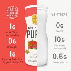 Serenity Kids organic cassava flour bag highlights gluten-free and fair trade certifications.