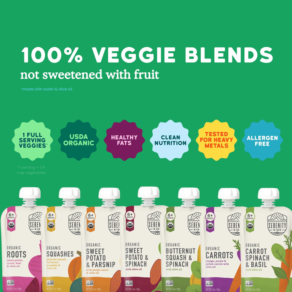 Organic Sweet Potato & Spinach pouch close up showing vibrant colors