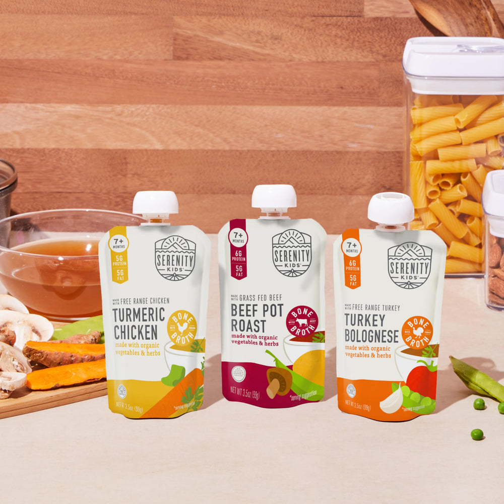 Serenity Kids organic veggies label on pouch illustrates clean eating with USDA organic ingredients.