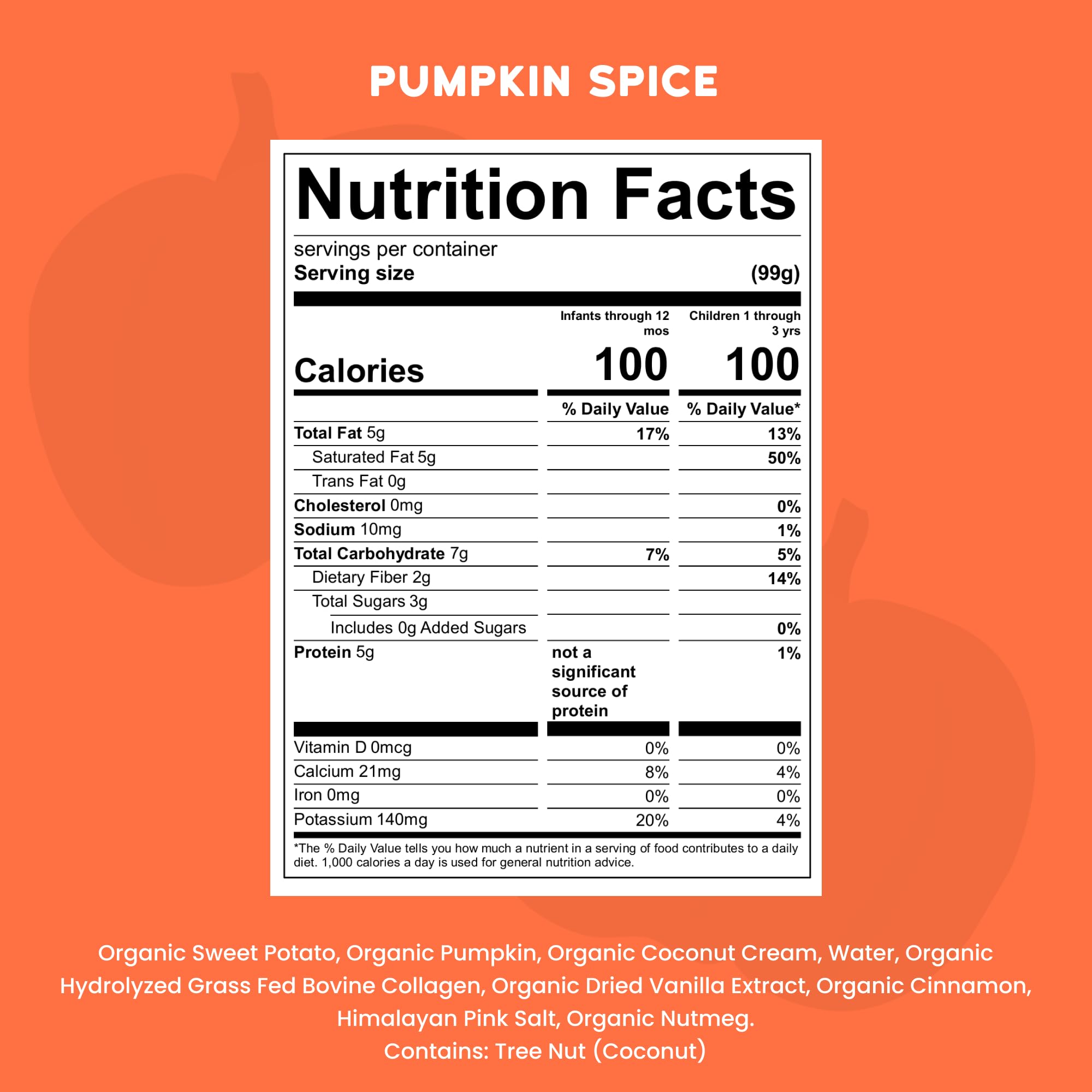 Serenity Kids pouch close-up label highlights USDA Organic pumpkin blend.
