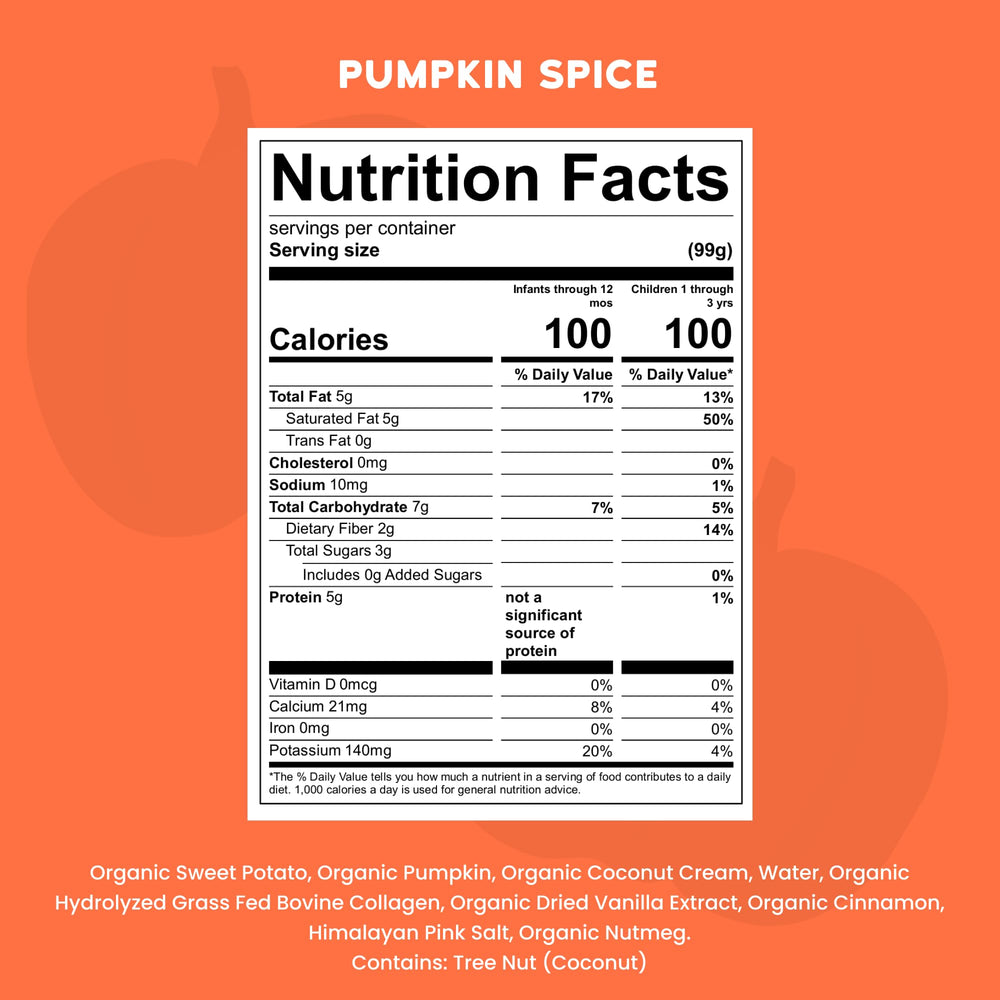 Serenity Kids pouch close-up label highlights USDA Organic pumpkin blend.