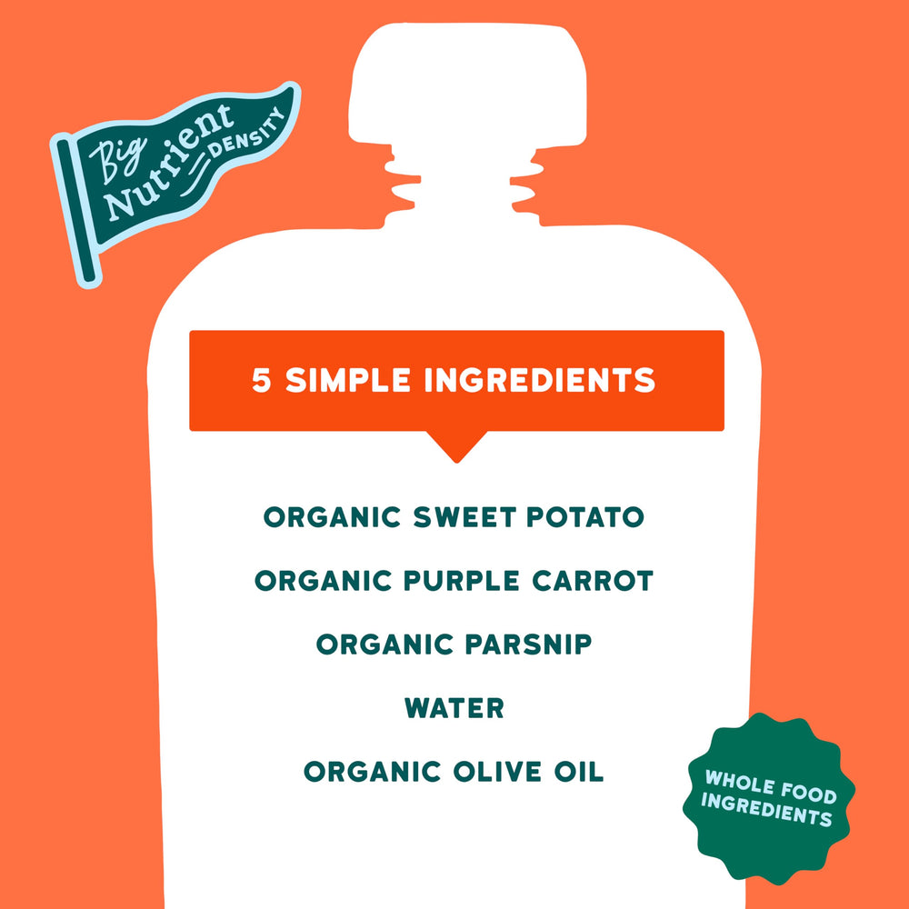 Serenity Kids purple carrot pouch pour for convenient feeding during travel