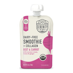 Serenity Kids smoothie bottle with beet-carrot blend for a baby-friendly snack on the go