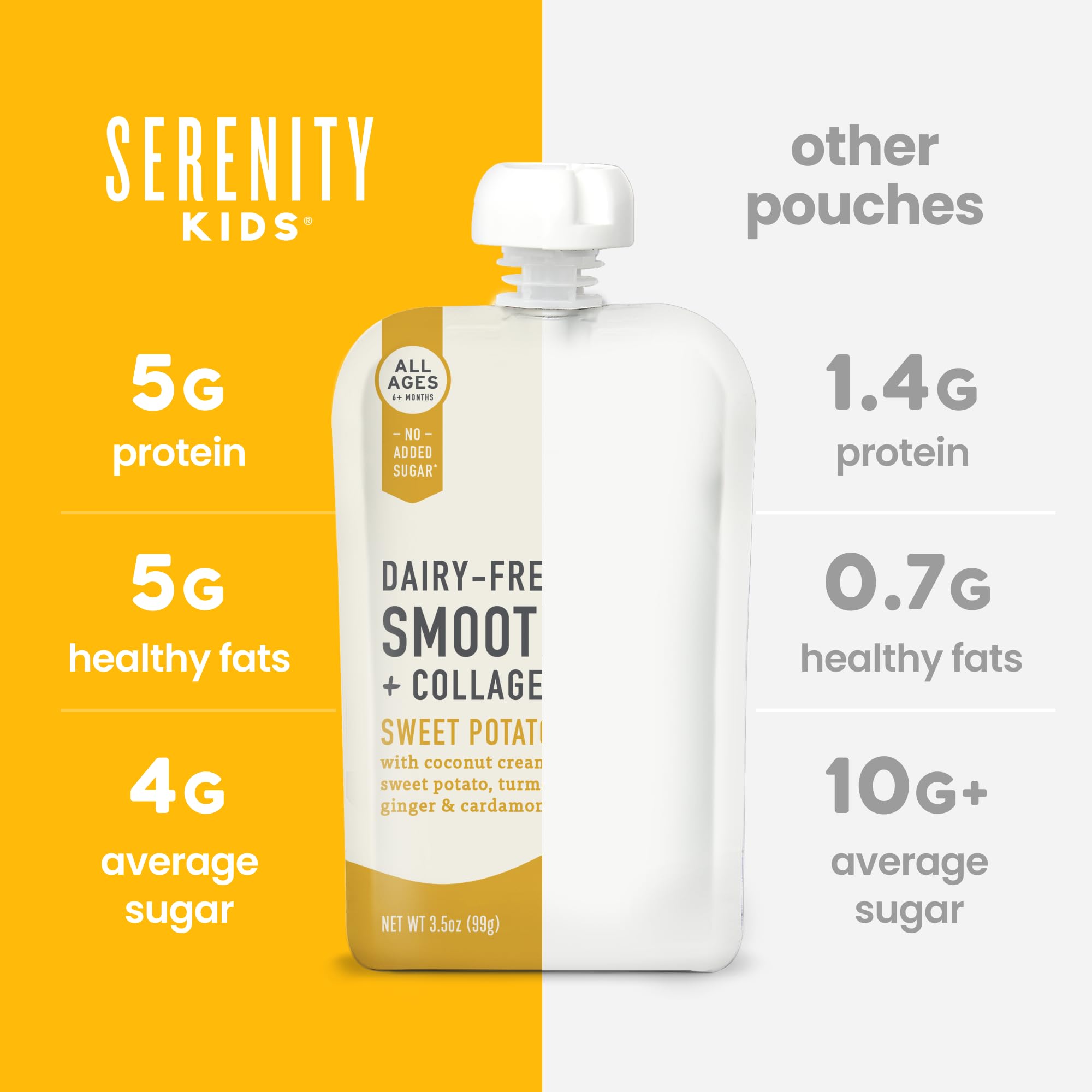 Happy toddler enjoying Serenity Kids Smoothie Sweet Potato Spice as a snack