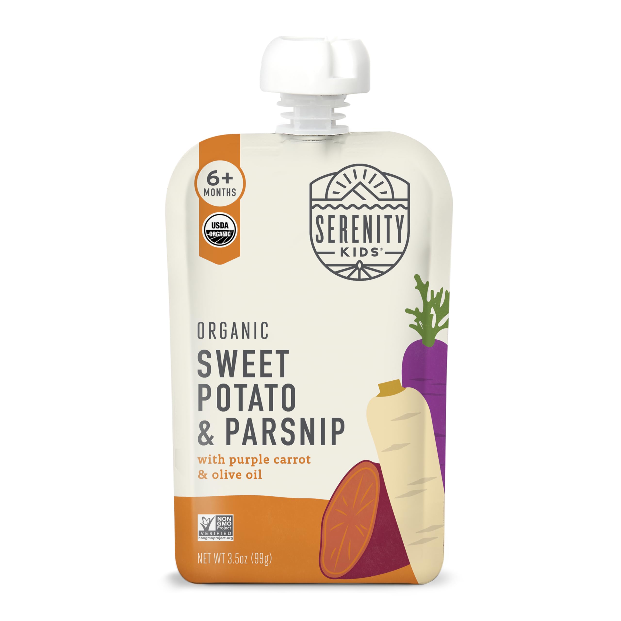 Serenity Kids sweet potato parsnip pouch packshot showing a healthy baby snack on the go
