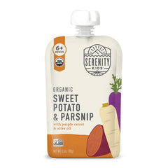 Serenity Kids sweet potato parsnip pouch packshot showing a healthy baby snack on the go