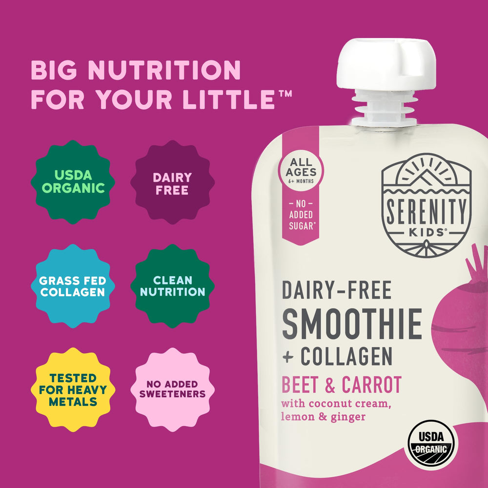 Serenity Kids USDA Organic, dairy-free pouch label