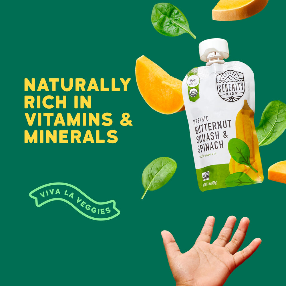 USDA Organic seal on Serenity Kids veggie puree pouch.