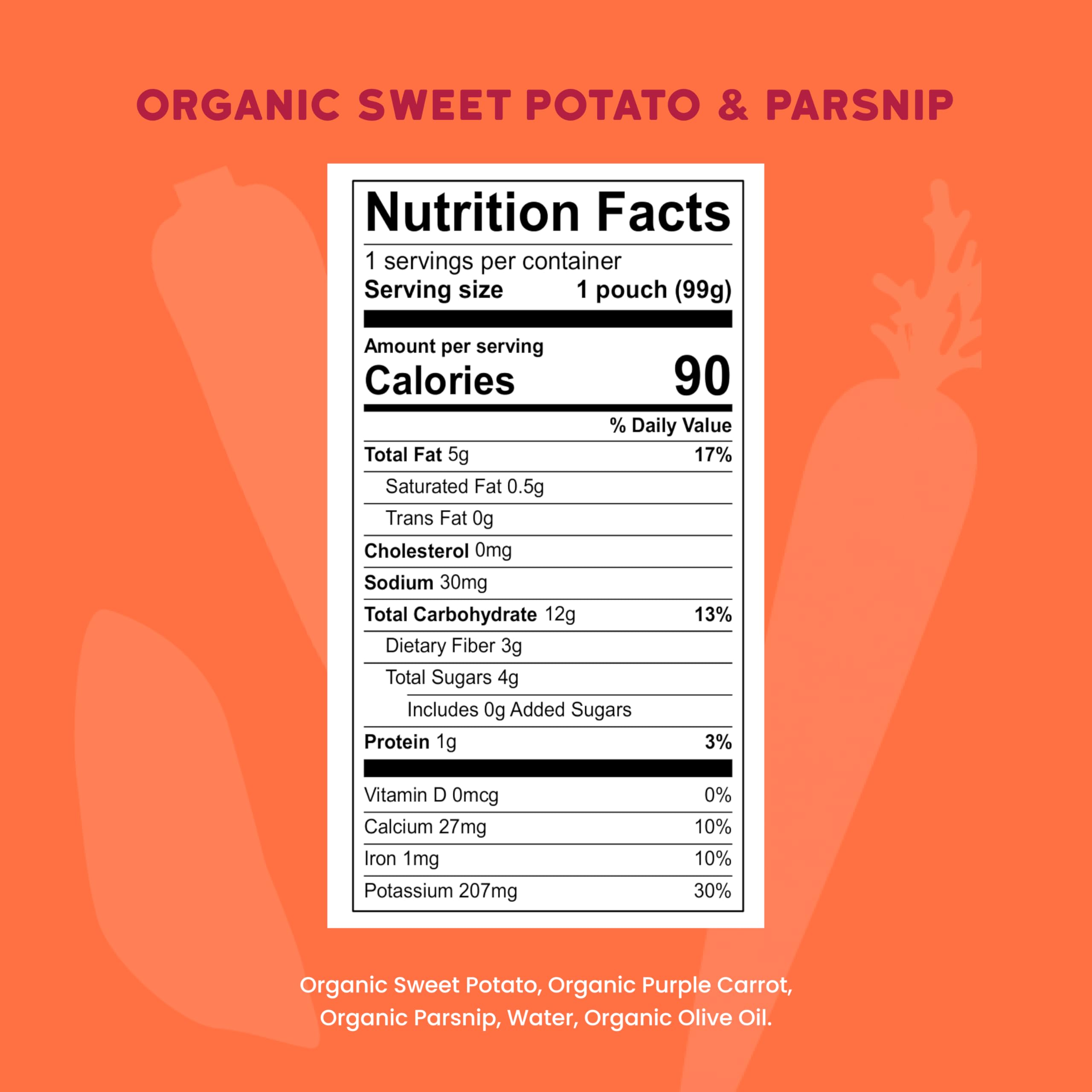 Serenity Kids vegetable puree pouch closeup with organic ingredients for growing babies