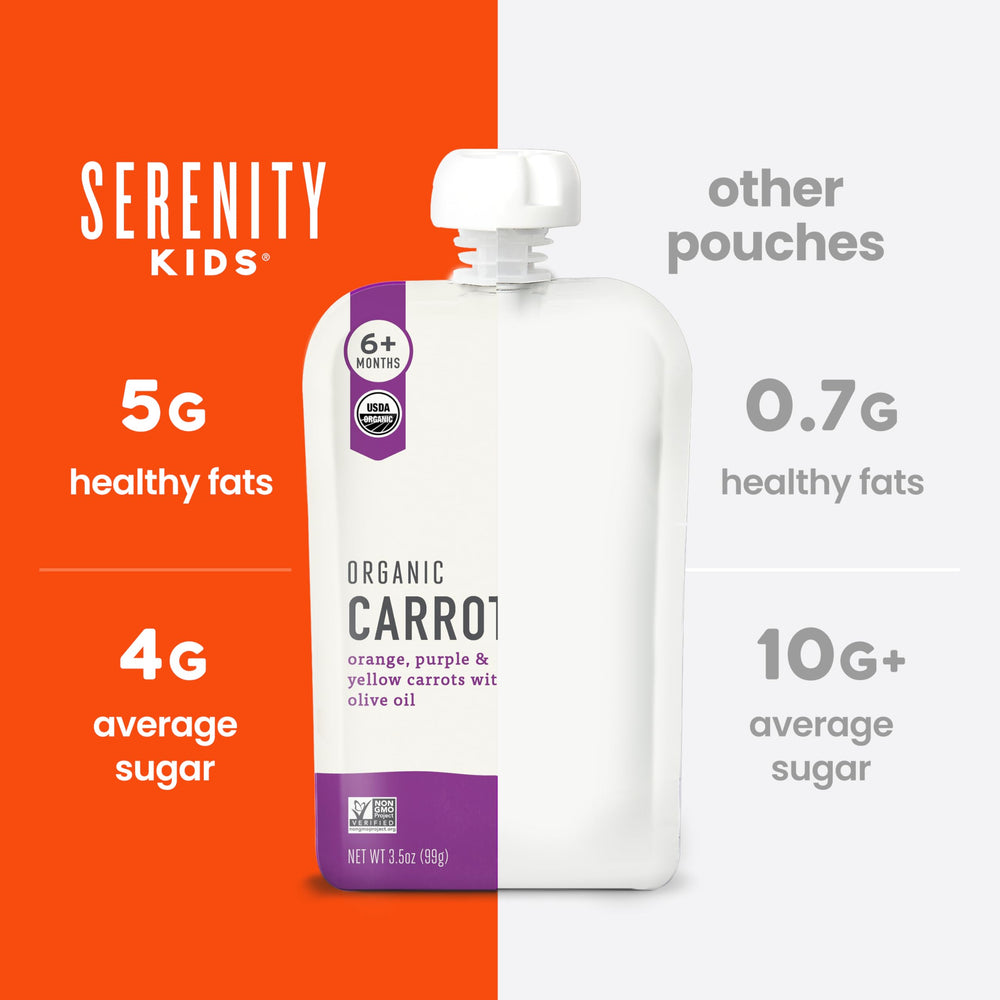 Serenity Kids organic veggie-first pouch pairs vegetables with olive oil for nourishment