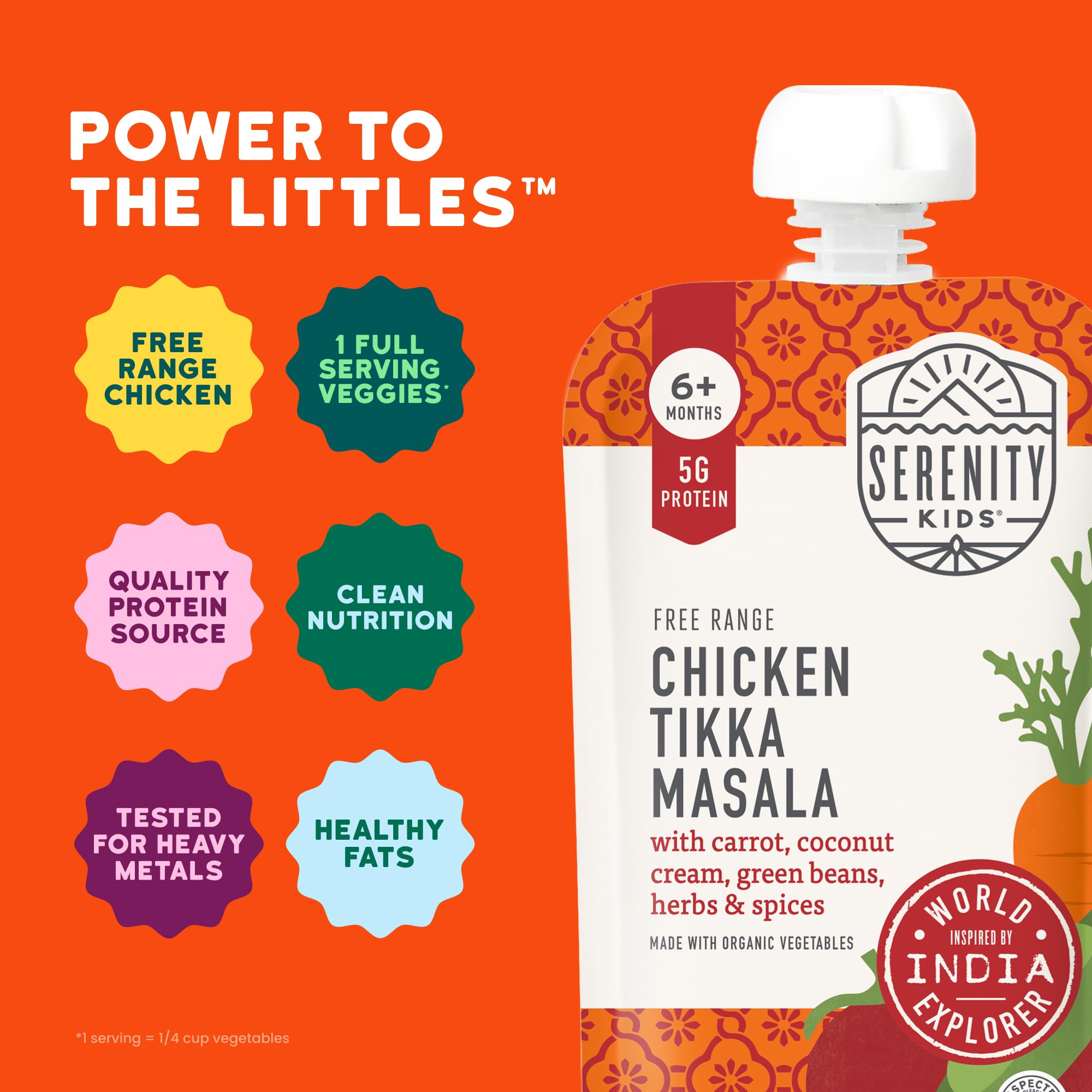 Serenity Kids Veggie-First pouch—savory veggies encourage new taste exploration.