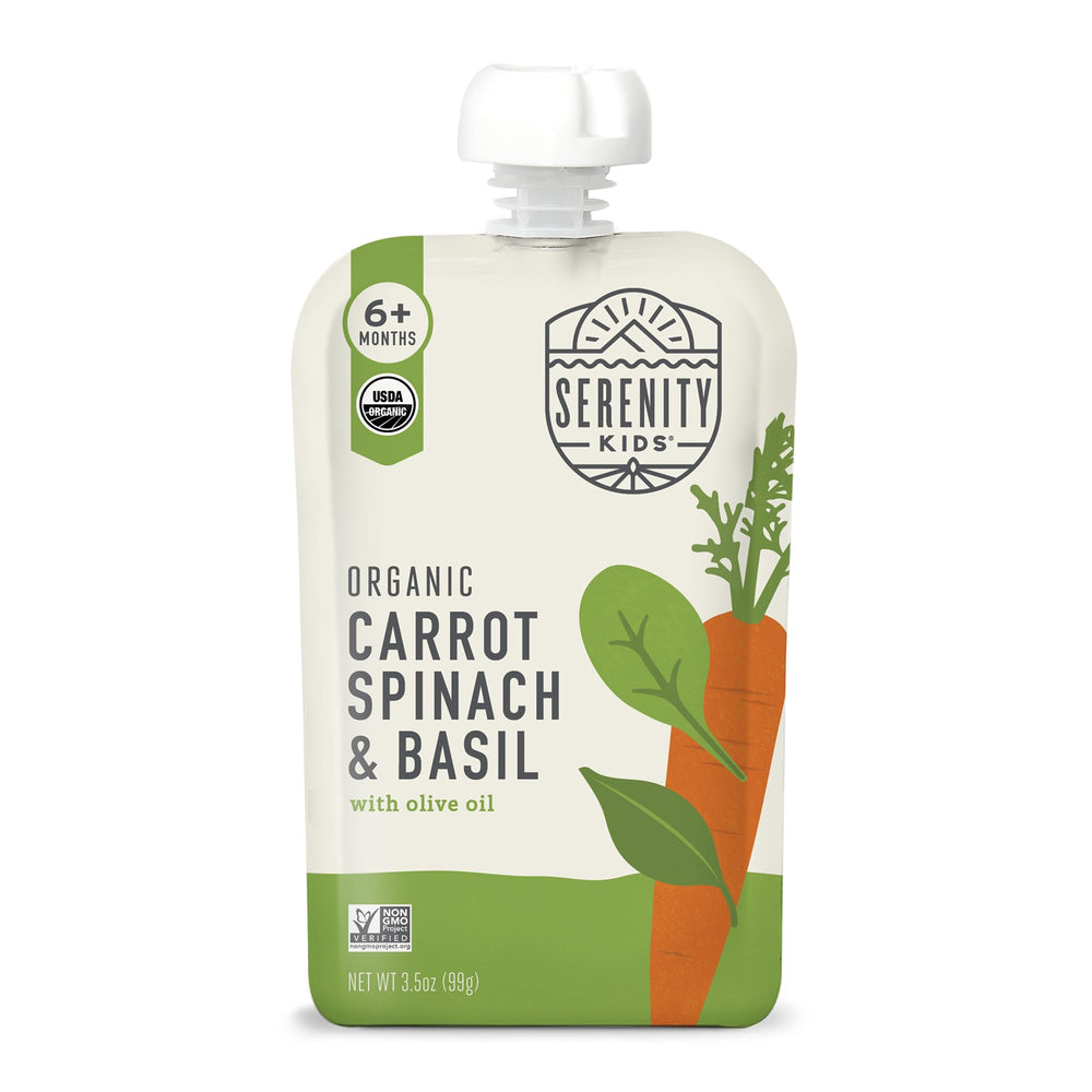 Serenity Kids carrot-spinach-basil pouch for on-the-go veggie meals