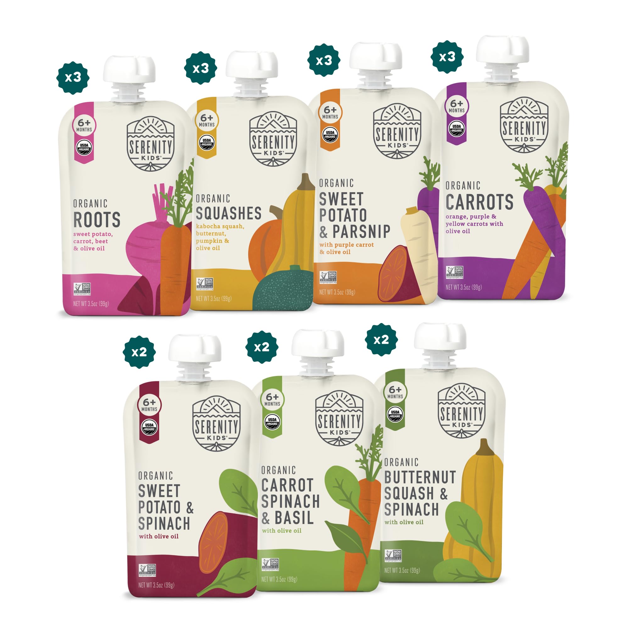 Serenity Kids veggie puree variety pack front view for convenient meals