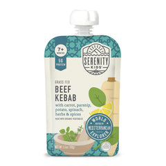 Serenity Kids World Explorers beef kebab pouch close-up for on-the-go flavor exploration