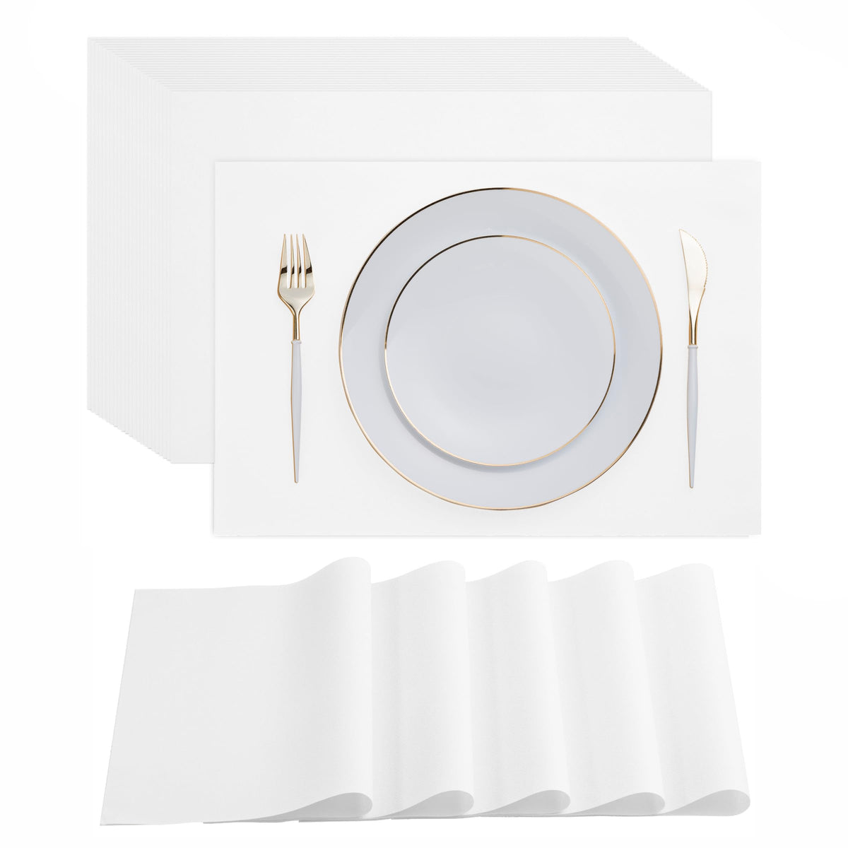 Servietto disposable placemats bulk pack ready for quick cleanup after meals.