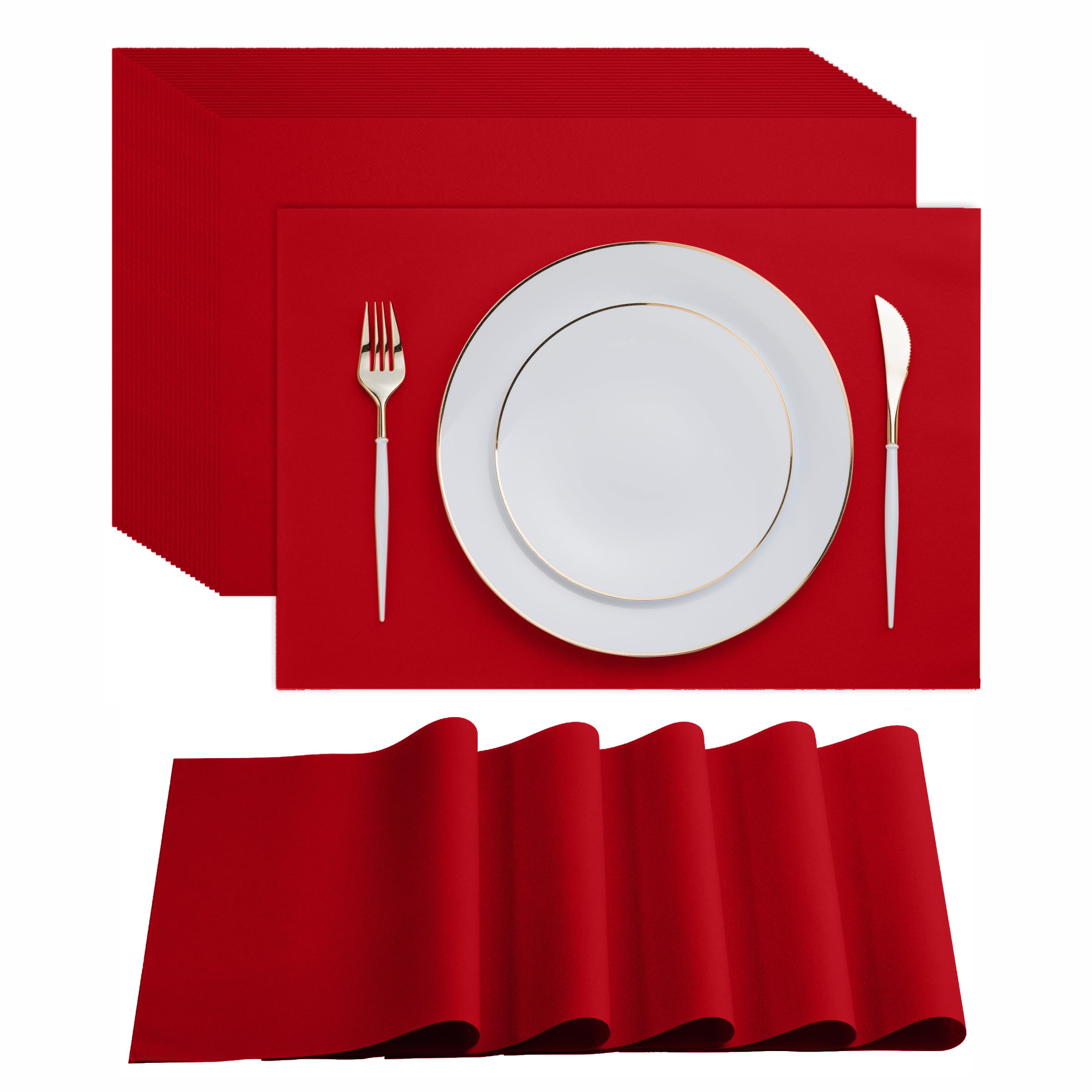 Servietto red paper placemats 18x12 provide a clean, stylish table setup