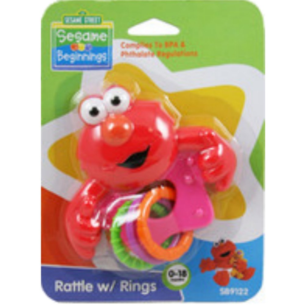 Sesame Street Elmo rattle with rings promotes easy grasp and sensory exploration