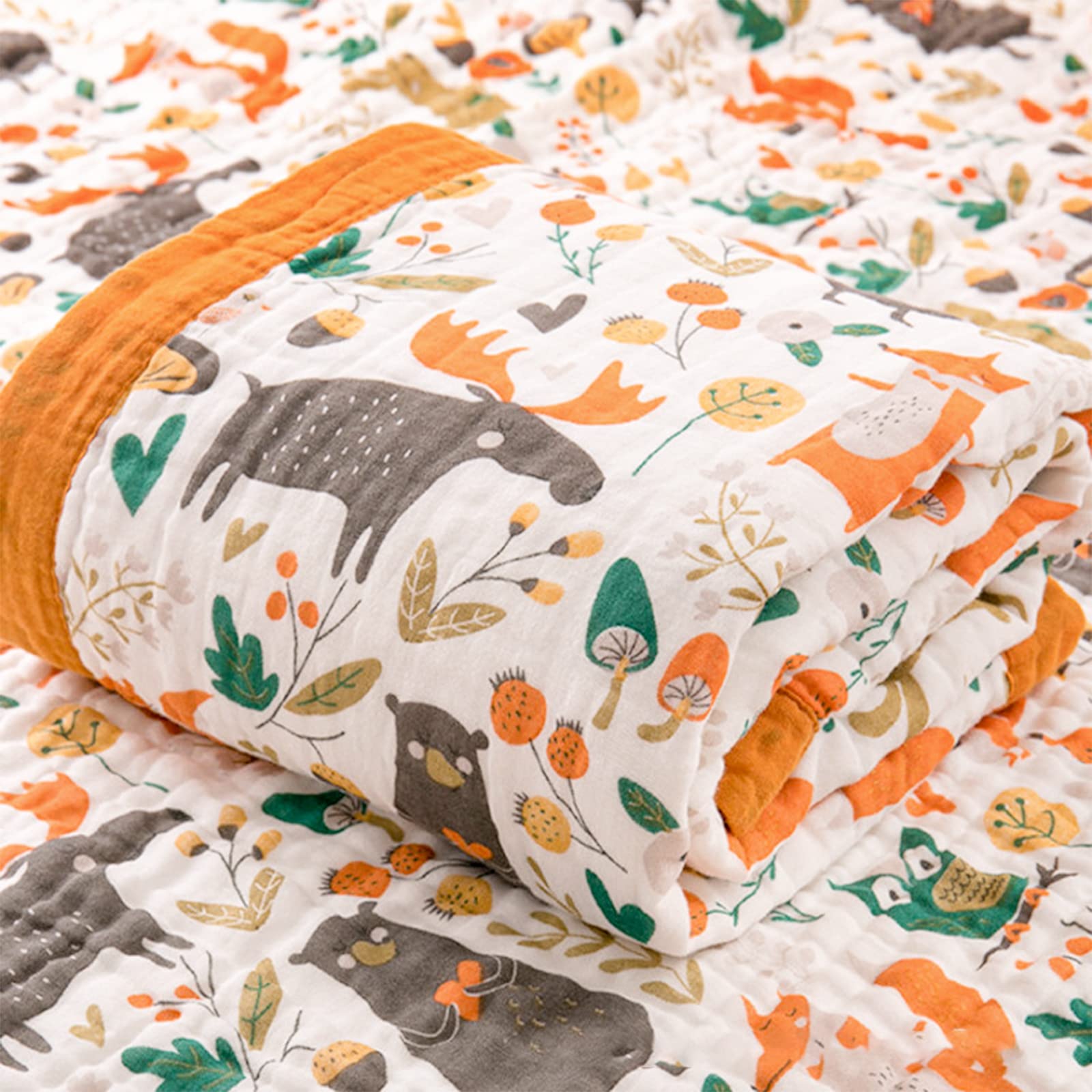 Setaria Viridis forest animals blanket folded to show size and versatility