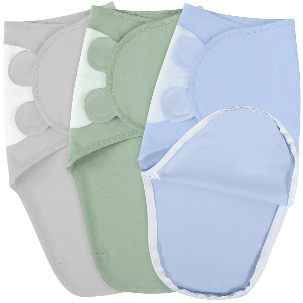 SEVDO 3-pack organic baby swaddles with hip-support for safe leg movement.
