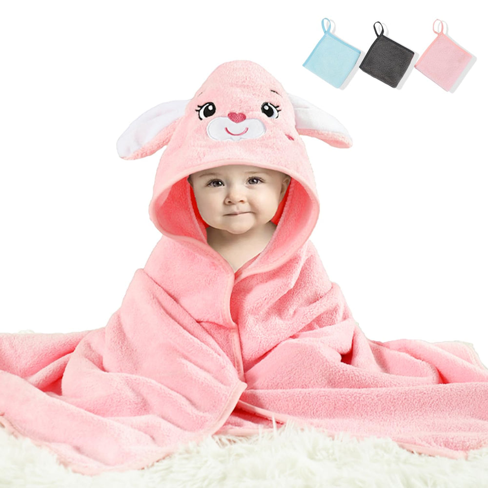 SEVDO baby hooded towel front view shows plush fabric for gentle drying.
