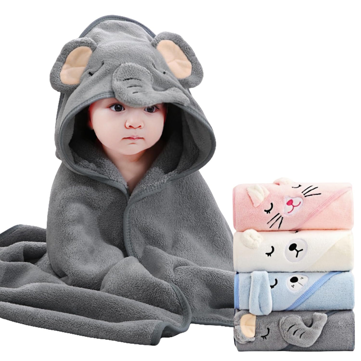SEVDO baby hooded towel with soft plush fabric for gentle newborn drying.