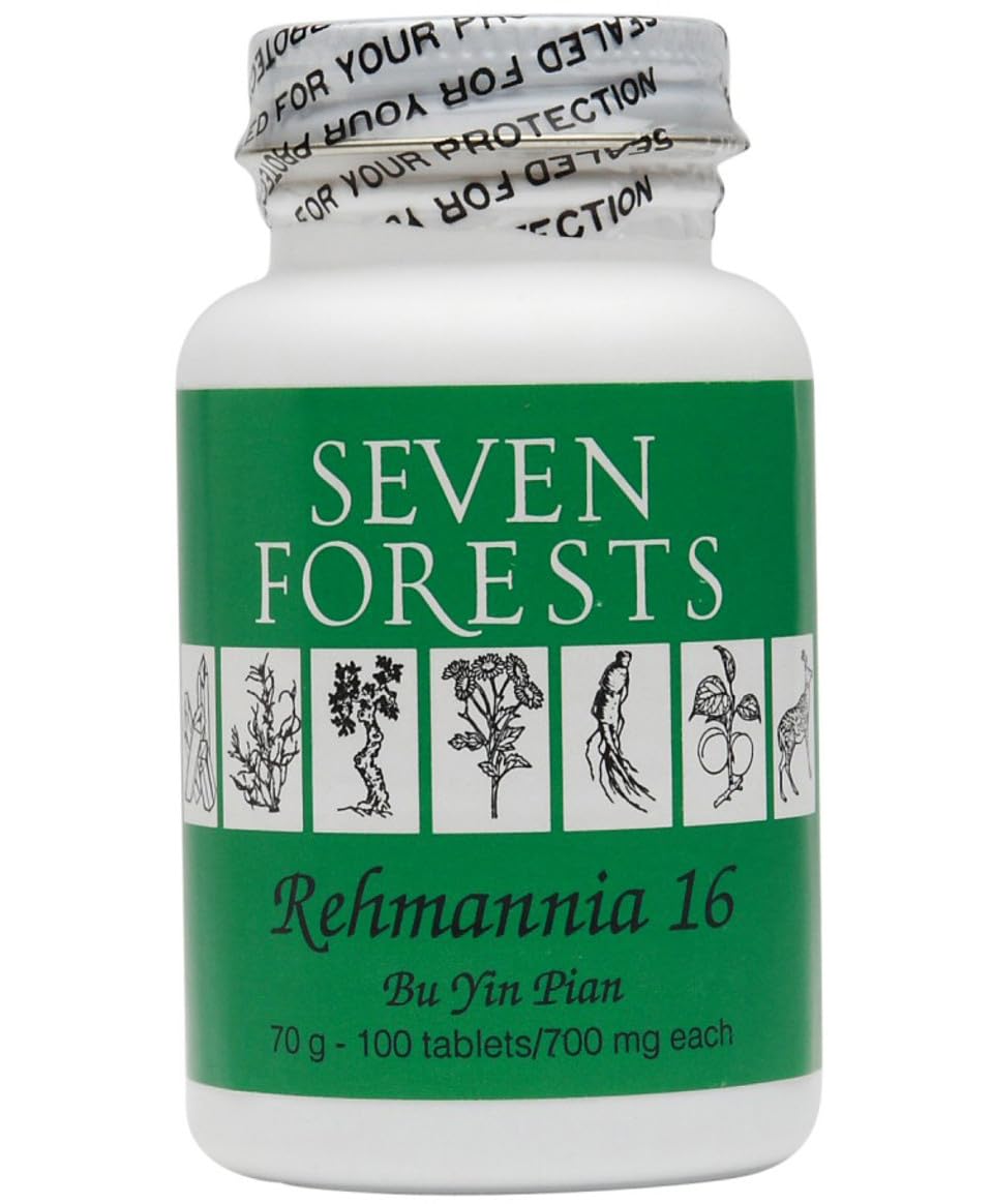 Seven Forests Rehmannia 16 bottle promotes balanced moisture and vitality.